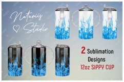 2 Light Blue Fire Sublimation Patterns - 12 oz Sippy Cup. Product Image 1