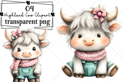 Whimsical Funny Festive Highland Cow Clipart Watercolor PNG Product Image 1