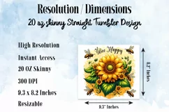 Bee Happy Sunflower 20oz Tumbler Wrap Sublimation Product Image 2