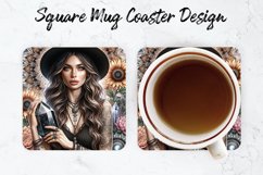Girl with Sunflower Mug coaster | Coaster | Sublimation Product Image 1