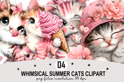 Whimsical Summer Cats Clipart Watercolor PNG Product Image 1