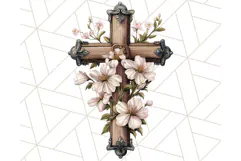 Faith Cross PNG with Flowers, Watercolor Religious Art Print Product Image 4