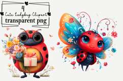 Whimsical Cute Ladybug Clipart PNG Watercolor png Product Image 1