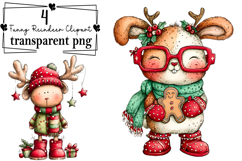 Red Funny Reindeer Clipart Watercolor PNG Product Image 1