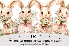 Whimsical Mothers Day Bunny Watercolor Clipart Png Product Image 1