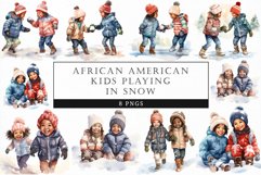 African American Kids playing in snow Watercolor Christmas Product Image 1