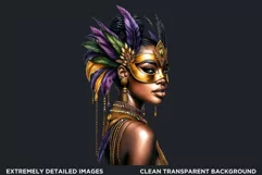 Watercolor Afro woman Mardi Gras Clipart,Black girl carnival Product Image 2