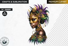 Watercolor Afro woman Mardi Gras Clipart,Black girl carnival Product Image 1