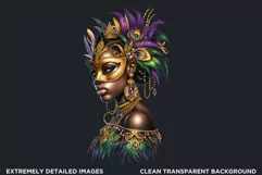 Watercolor Afro woman Mardi Gras Clipart,Black girl carnival Product Image 2
