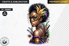 Watercolor Afro woman Mardi Gras Clipart,Black girl carnival Product Image 1