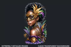Watercolor Afro woman Mardi Gras Clipart,Black girl carnival Product Image 2