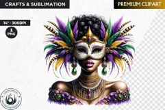 Watercolor Afro woman Mardi Gras Clipart,Black girl carnival Product Image 1