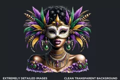 Watercolor Afro woman Mardi Gras Clipart,Black girl carnival Product Image 2