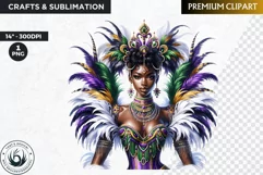 Watercolor Afro woman Mardi Gras Clipart,Black girl carnival Product Image 1