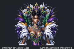 Watercolor Afro woman Mardi Gras Clipart,Black girl carnival Product Image 2