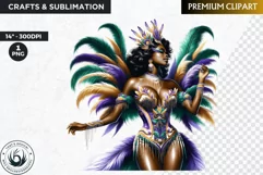 Watercolor Afro woman Mardi Gras Clipart,Black girl carnival Product Image 1