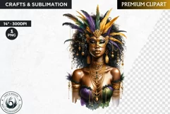 Watercolor Afro woman Mardi Gras Clipart,Black girl carnival Product Image 1