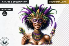 Watercolor Afro woman Mardi Gras Clipart,Black girl carnival Product Image 1