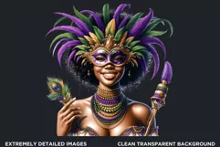 Watercolor Afro woman Mardi Gras Clipart,Black girl carnival Product Image 2