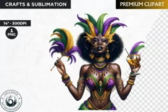 Watercolor Afro woman Mardi Gras Clipart,Black girl carnival Product Image 1