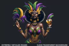 Watercolor Afro woman Mardi Gras Clipart,Black girl carnival Product Image 2