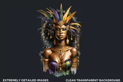 Watercolor Afro woman Mardi Gras Clipart,Black girl carnival Product Image 2