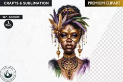 Watercolor Afro woman Mardi Gras Clipart,Black girl carnival Product Image 1