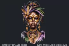 Watercolor Afro woman Mardi Gras Clipart,Black girl carnival Product Image 2