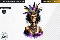 Watercolor Afro woman Mardi Gras Clipart,Black girl carnival Product Image 1