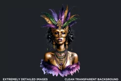 Watercolor Afro woman Mardi Gras Clipart,Black girl carnival Product Image 2
