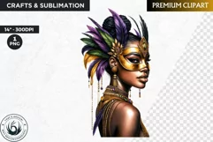 Watercolor Afro woman Mardi Gras Clipart,Black girl carnival Product Image 1