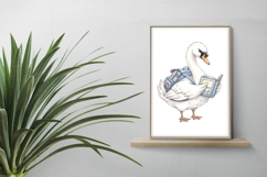 Cute Swan with Backpack Reading a Book Watercolor PNG Product Image 2