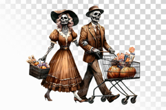 Retro Skeleton Couple Shopping Halloween PNG Product Image 1
