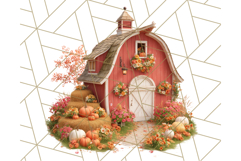 Fall Barn Clipart PNG With Pumpkins and Flowers, Autumn Png Product Image 4