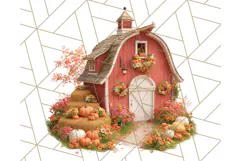 Fall Barn Clipart PNG With Pumpkins and Flowers, Autumn Png Product Image 4