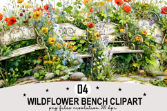 Whimsical Wildflower Bench Clipart Watercolor png Product Image 1