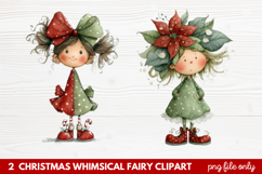 2 Christmas Whimsical Fairy Clipart | Cute Holiday Fairies Product Image 1