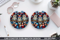 Owls Car Coaster Sublimation, 4th Of July Coaster PNG Product Image 1