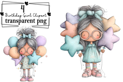 Whimsical Birthday Girl Clipart Watercolor PNG Product Image 1