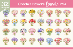 Crochet Flowers Bundle PNG | Floral Bow Sublimation Product Image 1