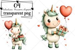 Whimsical Valentine Unicorn Clipart Watercolor PNG Product Image 1