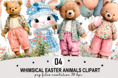 Whimsical Easter Animals Clipart Watercolor Easter Bunny PNG Product Image 1