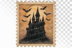 Halloween Bats Haunted Castle stamp PNG Product Image 1