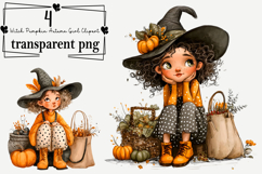 Witch Pumpkin Autumn Girl Clipart Watercolor PNG Product Image 1