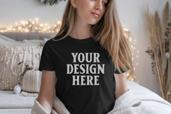 Bella Canvas 3001 Black Christmas Shirt Mockup, Trandy Mocku Product Image 1