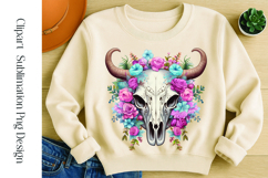 Cute boho floral bull skull watercolor clipart sublimation Product Image 1