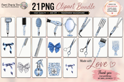 Blue Floral Hair Clipart Bundle PNG Beauty Tools Set Clipart Product Image 2