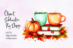 Pumpkin Books Coffee Autumn Sublimation PNG Product Image 1