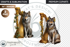 Watercolor Mystic Wolves Fantasy Clipart PNG Graphics Product Image 1