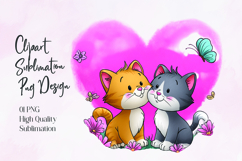 Cute Couple Cats with Heart Background Sublimation PNG Product Image 1